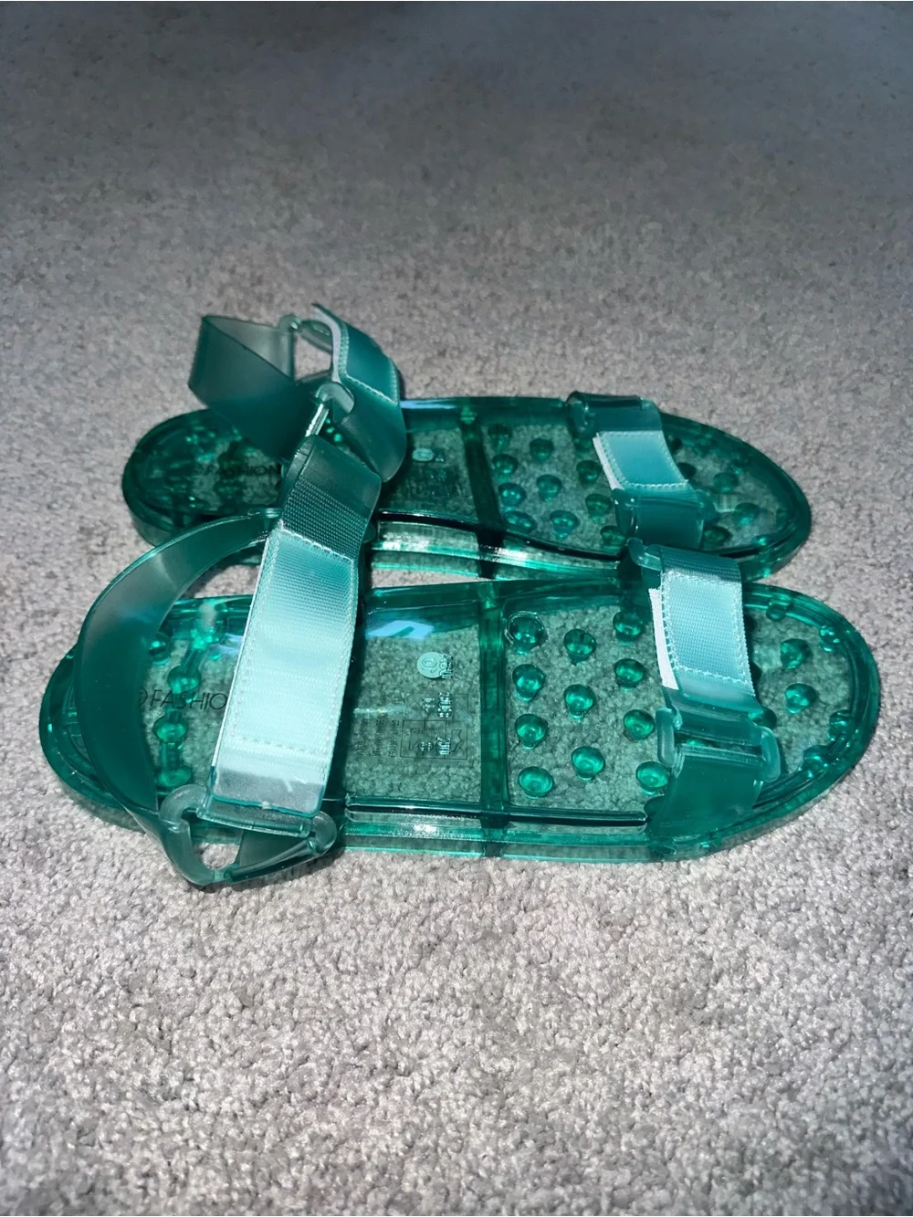 Fashion Nova Aqua Teal Jelly Adjustable Ankle Strap Sandals Size 11